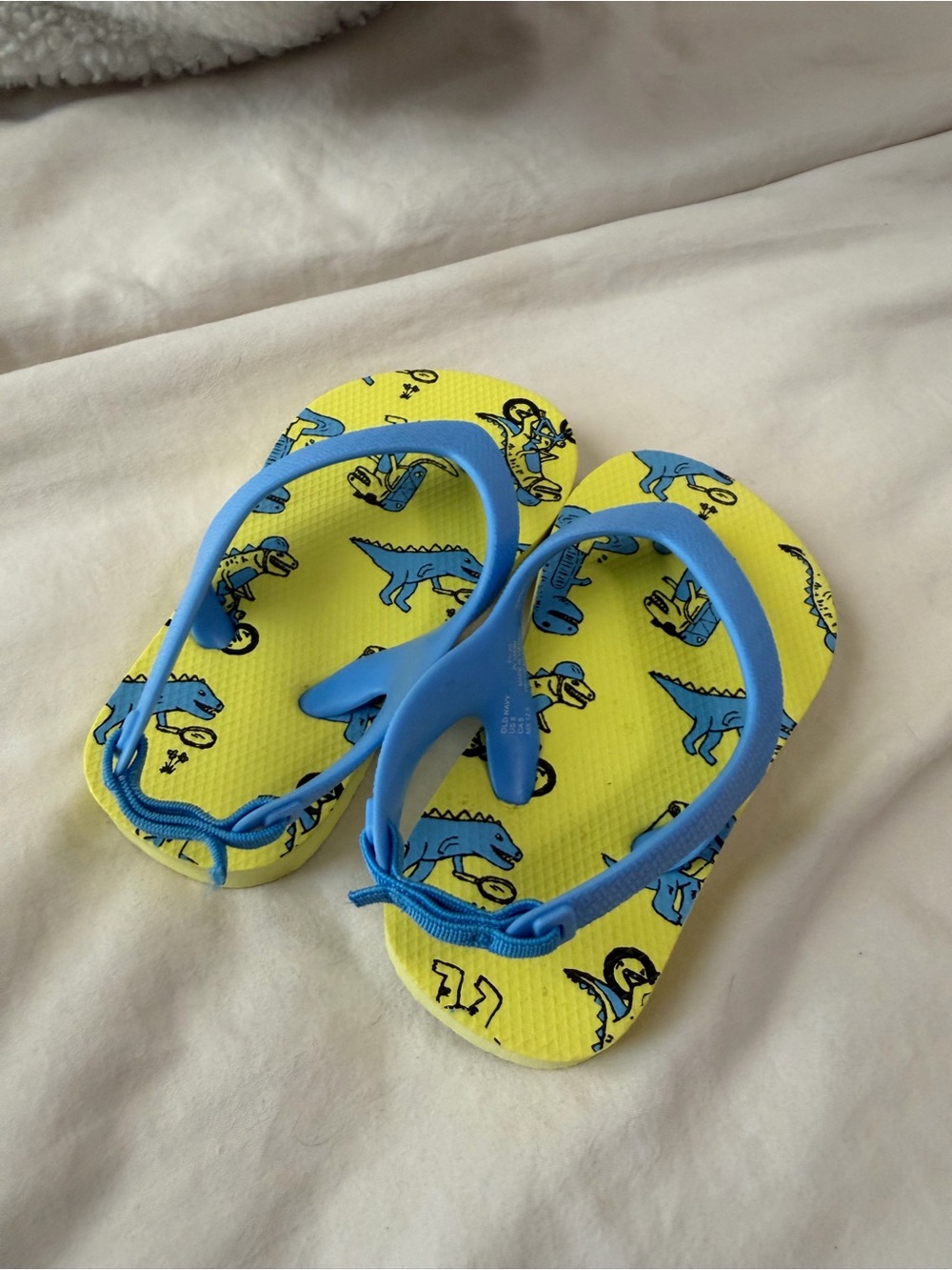 Old Navy Yellow & Blue Dinosaur Toddler Flip Flops